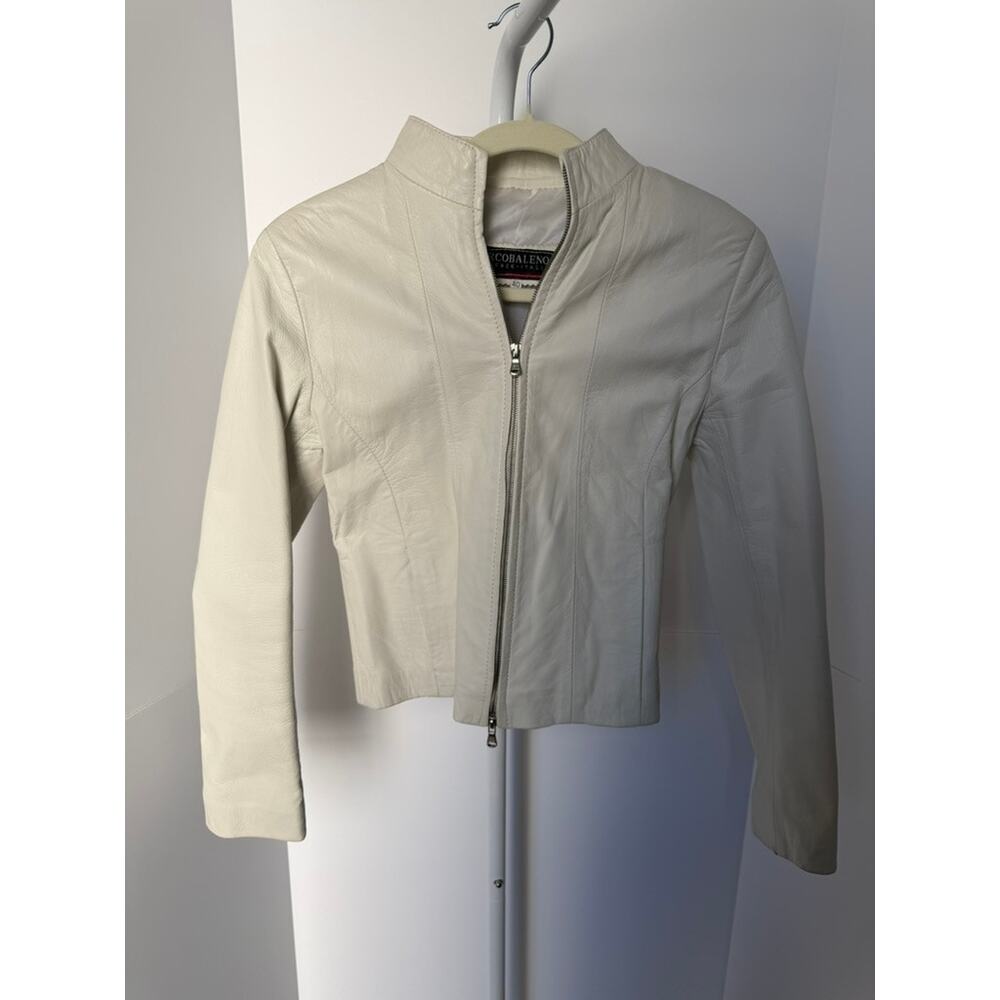 Arcobaleno Firenze Italian Leather Jacket Minimalist Moto Cream White IT 40